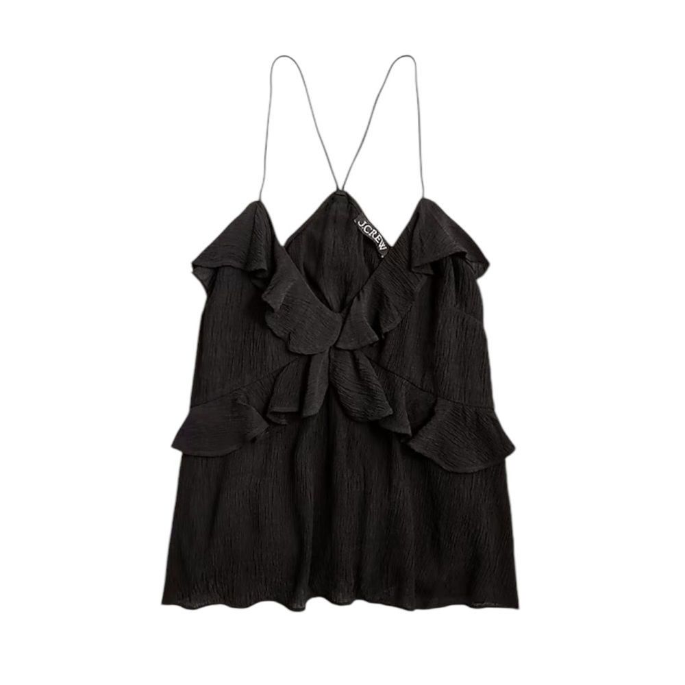 J.Crew Drapey Ruffle Spaghetti Strap Tank Top in Black